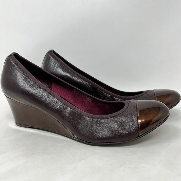 FS/NY French Sole Wedge Cap Toe Brown Bronze Leather Womens US 8 B - Picture 1 of 13